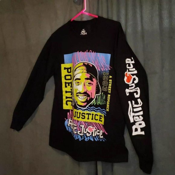 Tupac Poetic Justice Hip Hop Men's Long Sleeve Black T-Shirt Crew Neck Medium M - Picture 3 of 6